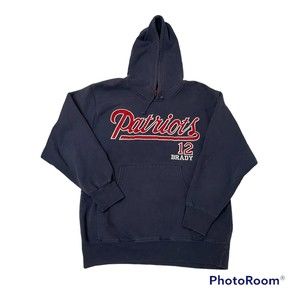 NFL players pullover hoodie football patriots #12 Brady blue sz med jacket